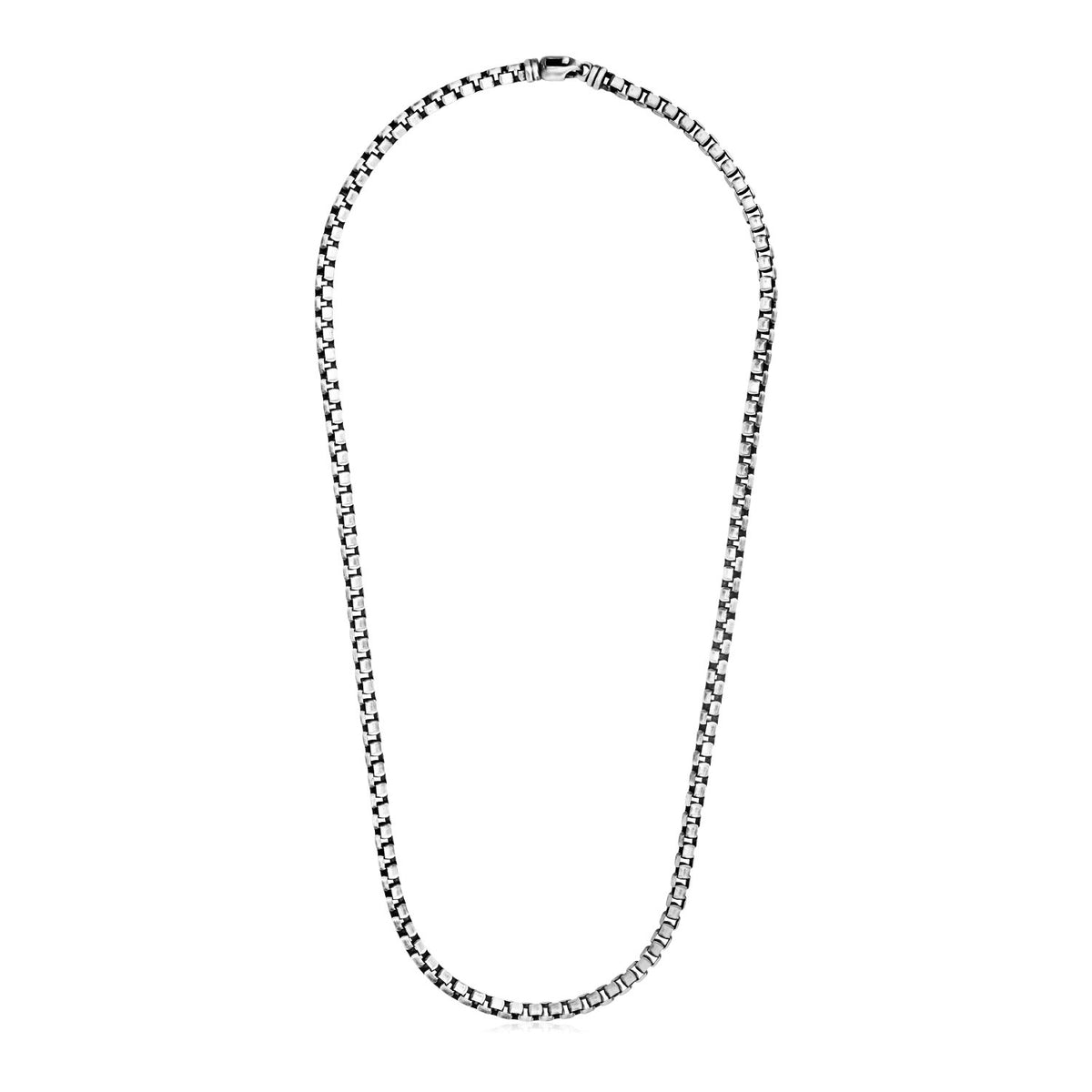 Round Box Chain Necklace with Gunmetal Finish in Silver