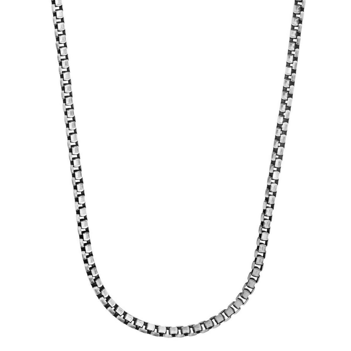 Round Box Chain Necklace with Gunmetal Finish in Silver