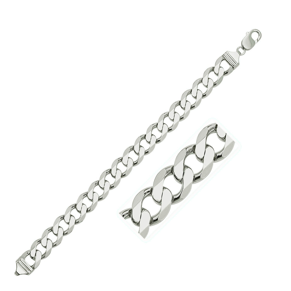 Curb Style Bracelet in Rhodium-Plated Sterling Silver (11.60 mm)