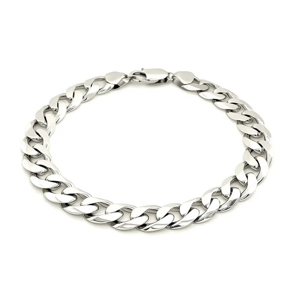 Curb Style Bracelet in Rhodium-Plated Sterling Silver (11.60 mm)