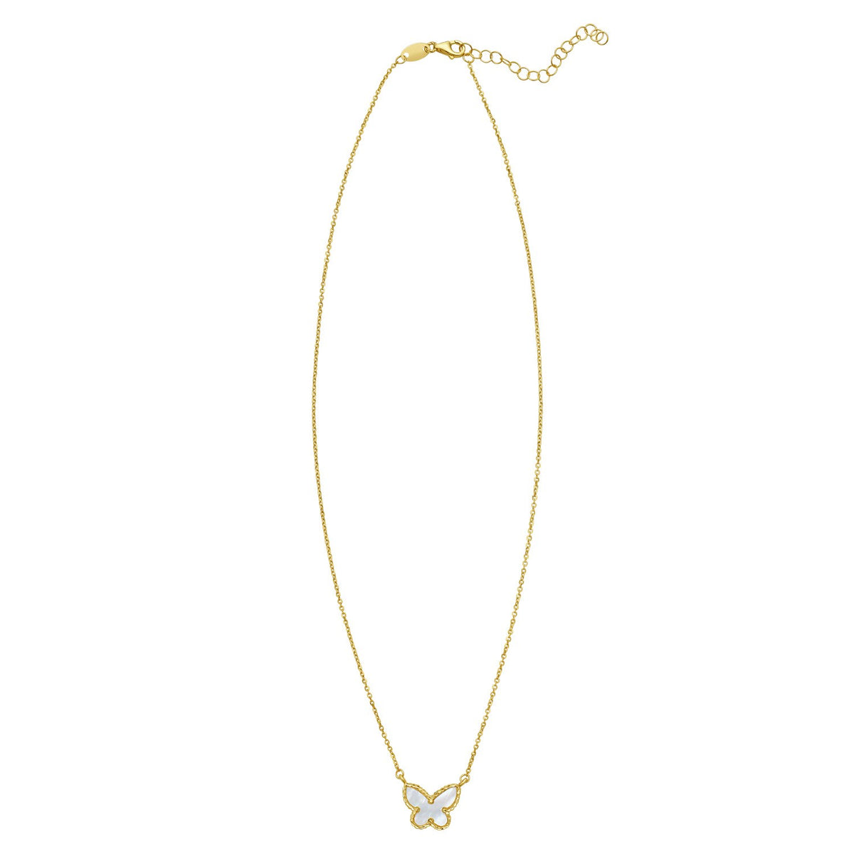 Mother of Pearl Butterfly Necklace in 14K Yellow Gold