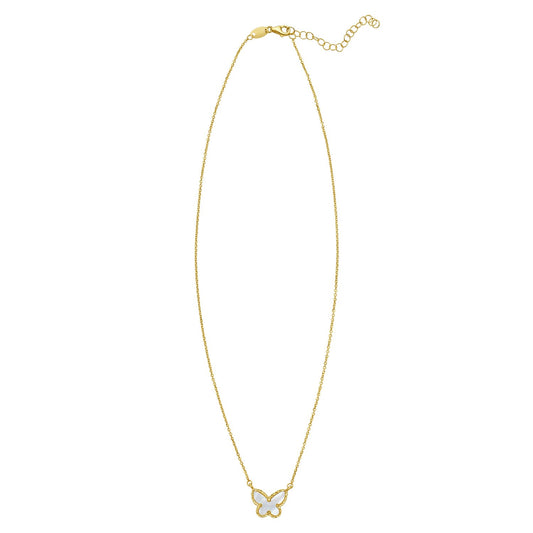 Mother of Pearl Butterfly Necklace in 14K Yellow Gold