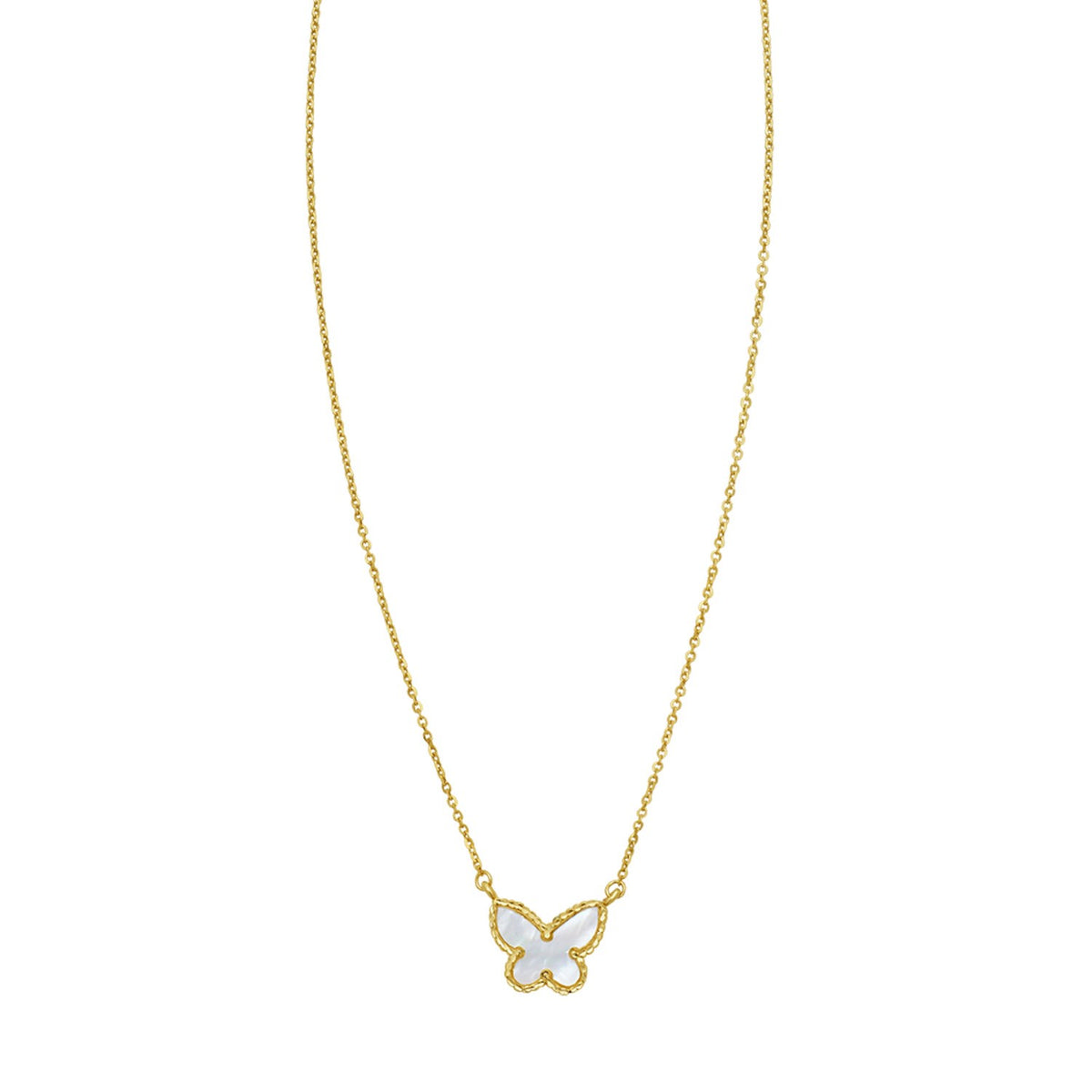 Mother of Pearl Butterfly Necklace in 14K Yellow Gold
