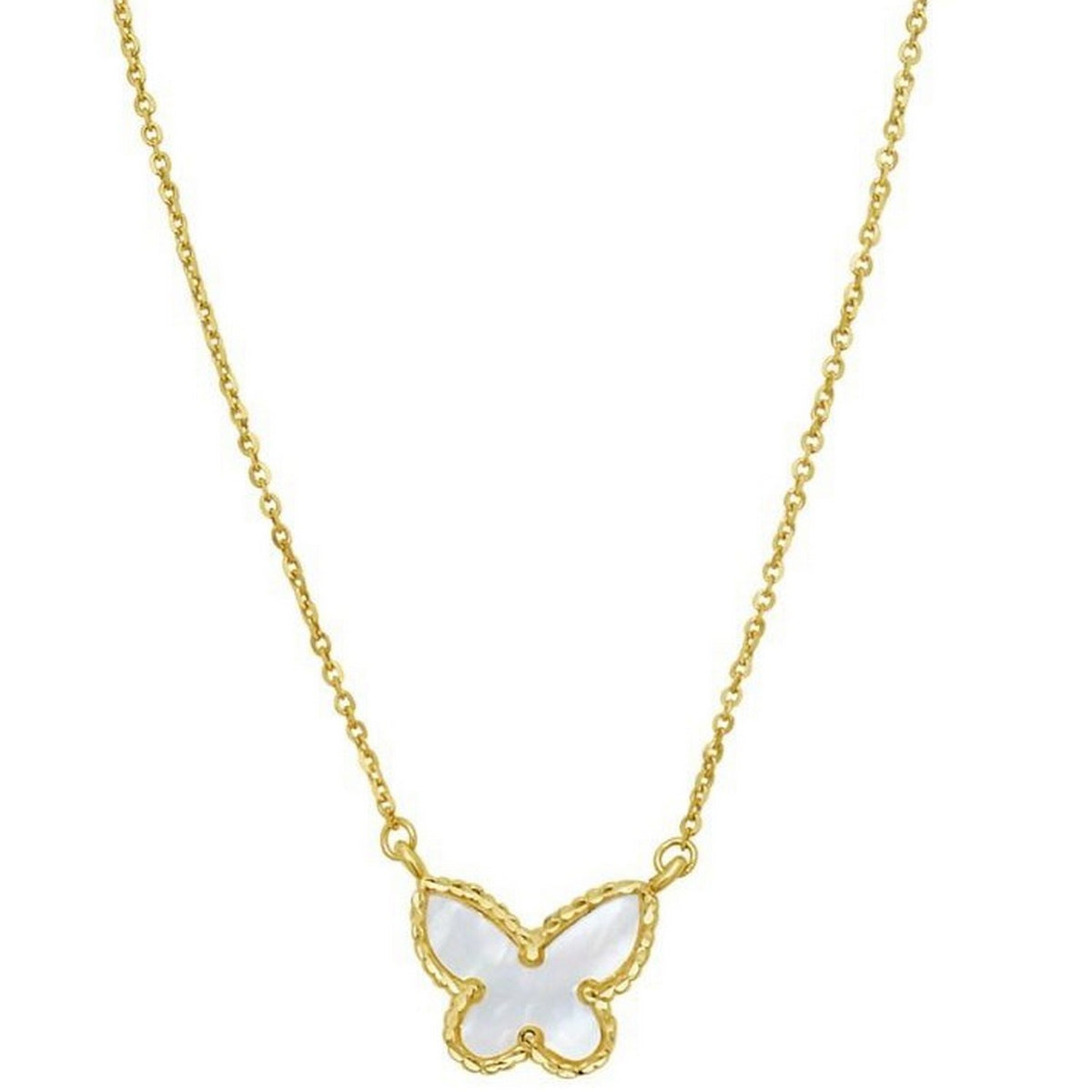 Mother of Pearl Butterfly Necklace in 14K Yellow Gold