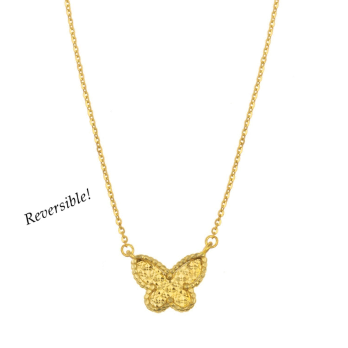 Mother of Pearl Butterfly Necklace in 14K Yellow Gold