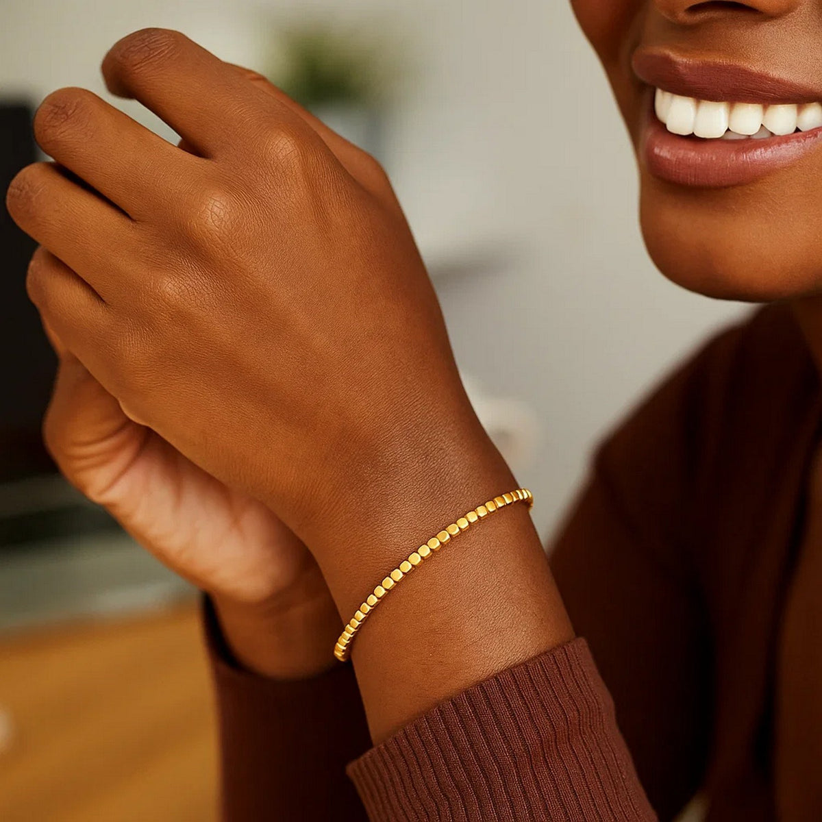 Faceted Bead Chain Bracelet in 14K Yellow Gold (2.40 mm)