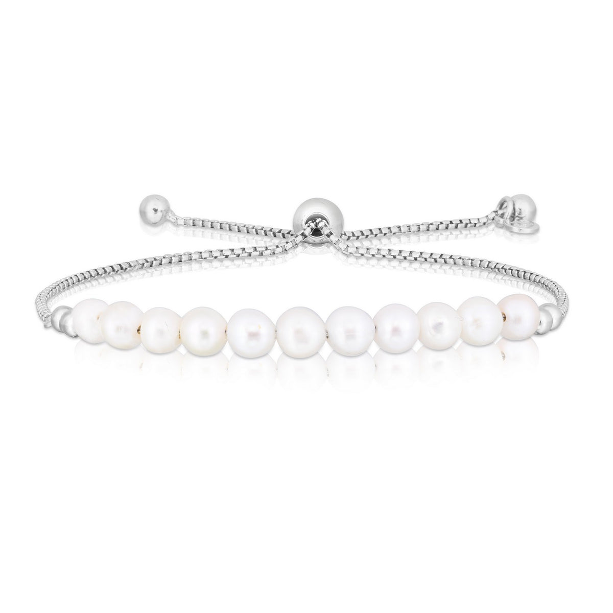 Freshwater Pearl Drawstring Friendship Bracelet in Sterling Silver