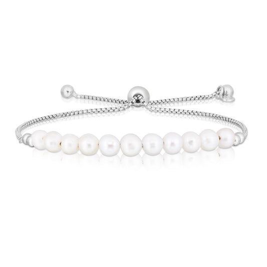 Freshwater Pearl Drawstring Friendship Bracelet in Sterling Silver
