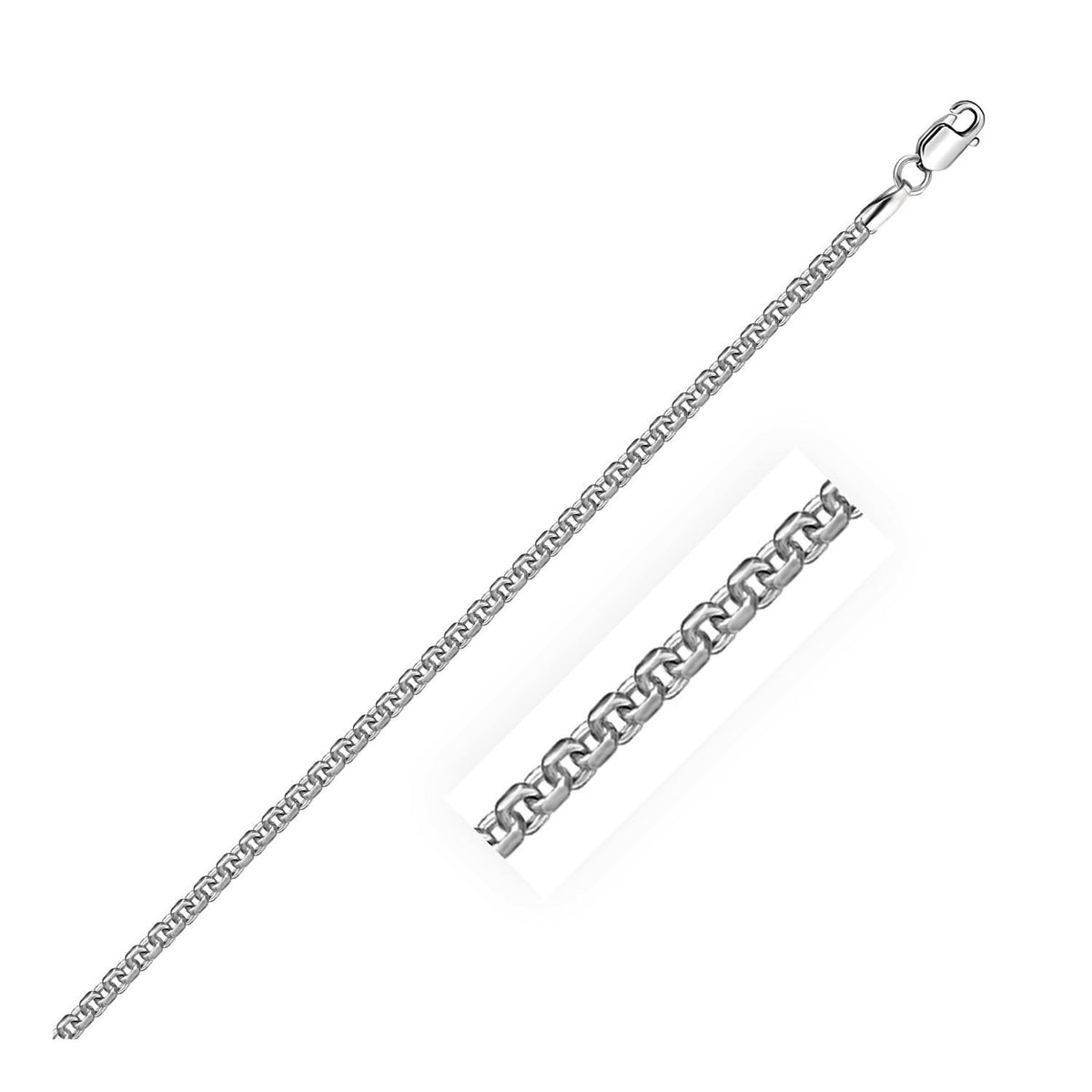 Round Box Chain in Rhodium-Plated Sterling Silver (2.20 mm)