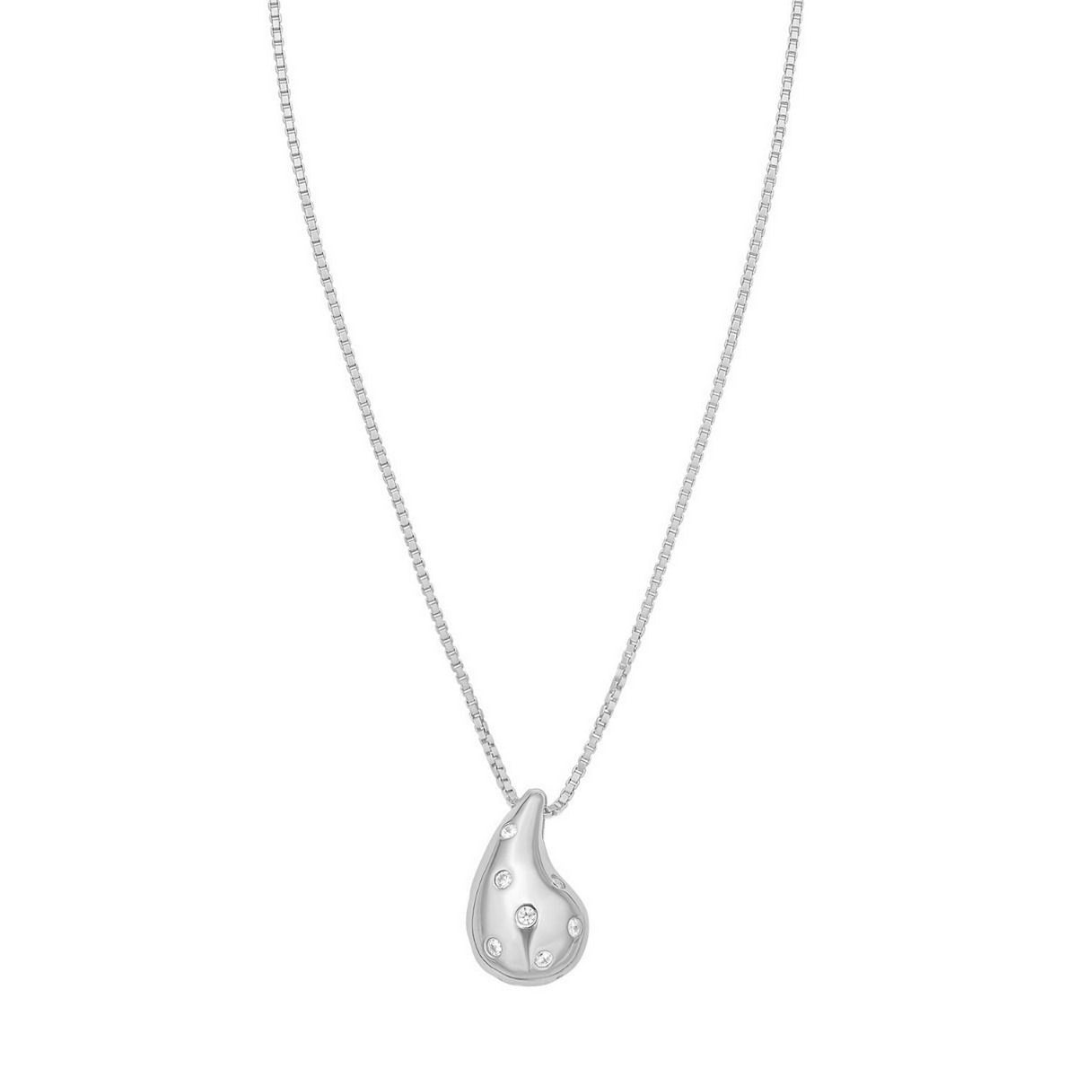 Puffed Raindrop CZ Necklace in Rhodium-Plated Sterling Silver