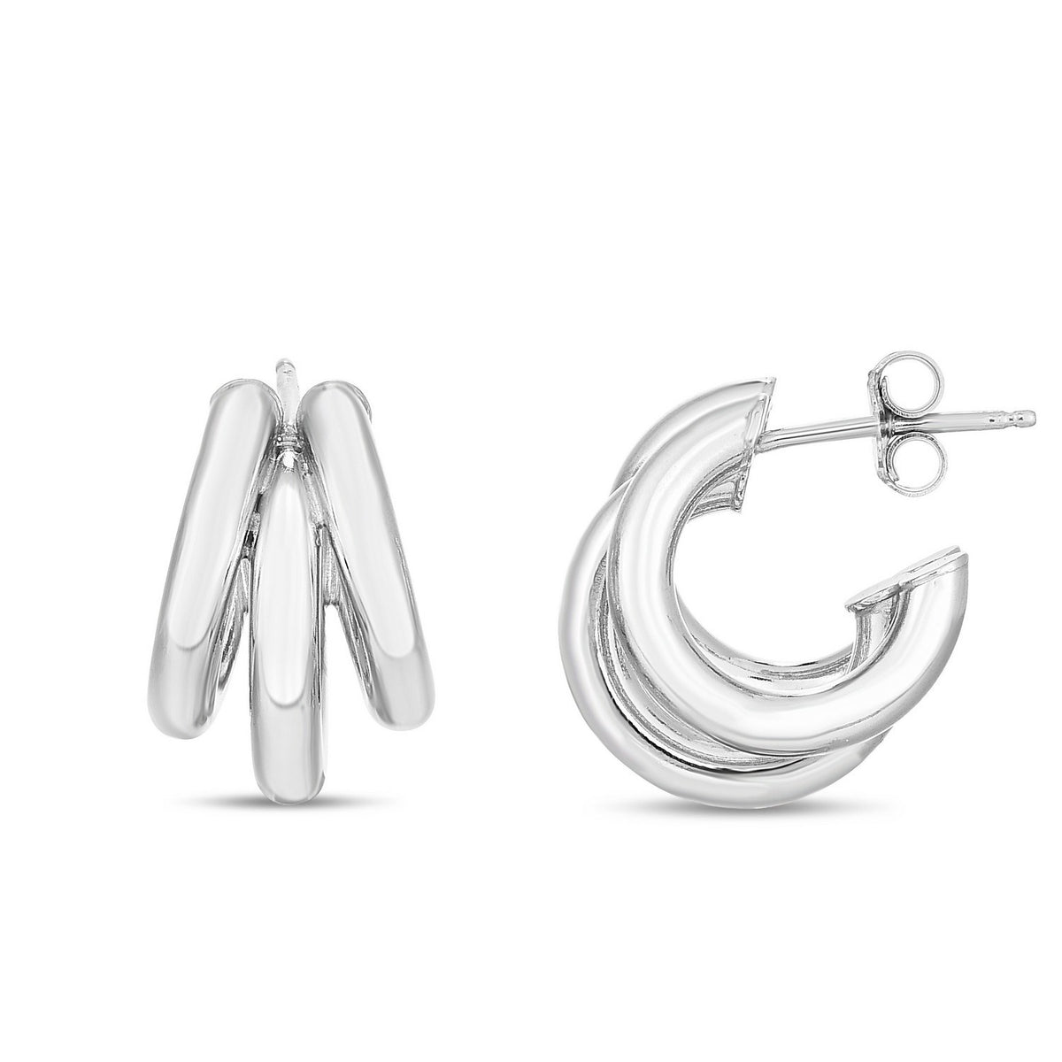 Triple Barrelled Strand Hoop Earrings in Sterling Silver