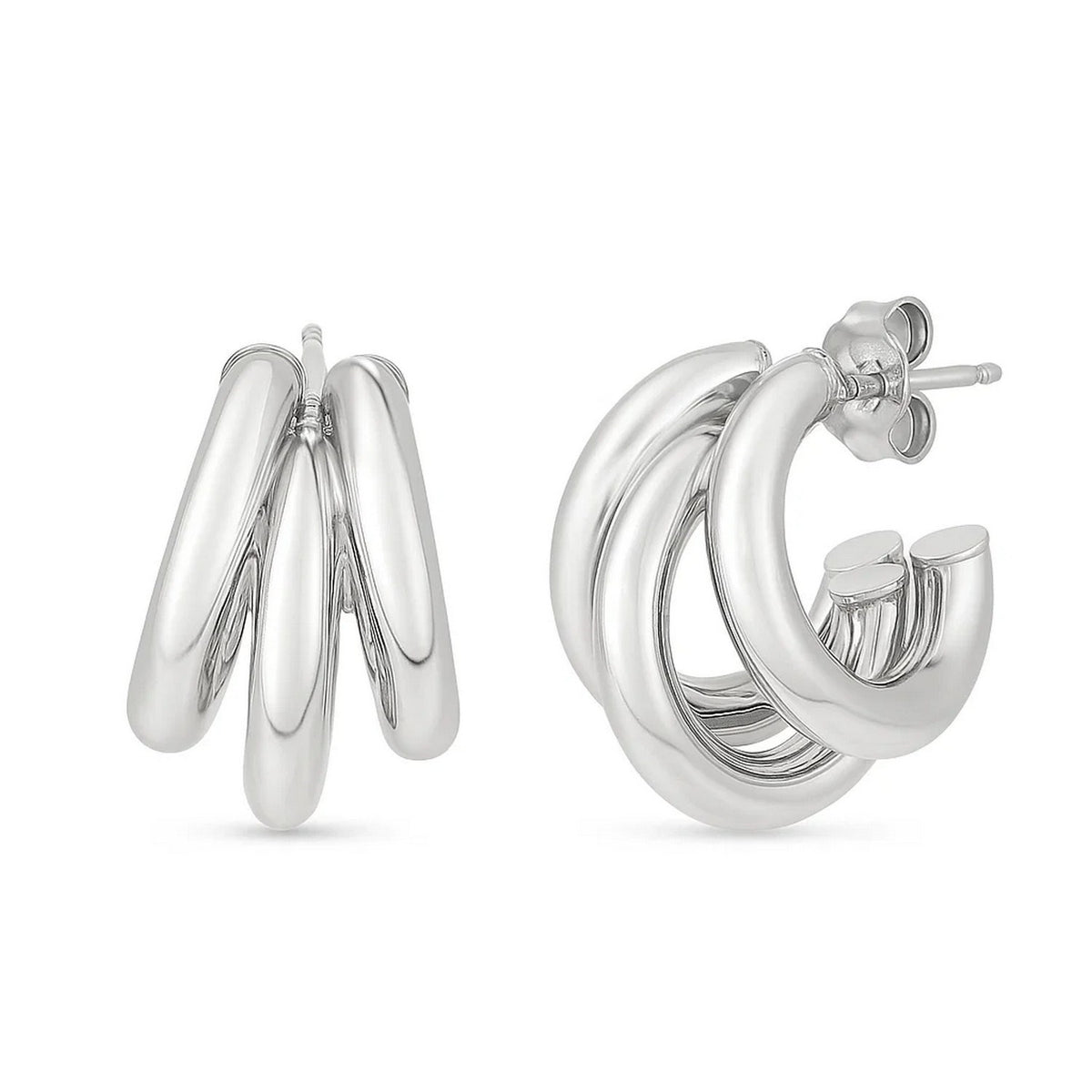 Triple Barrelled Strand Hoop Earrings in Sterling Silver