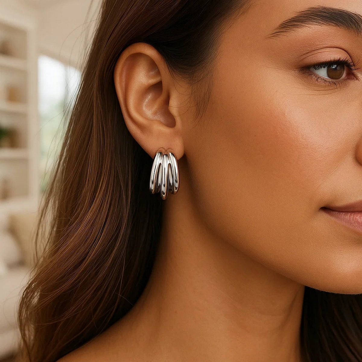 Triple Barrelled Strand Hoop Earrings in Sterling Silver