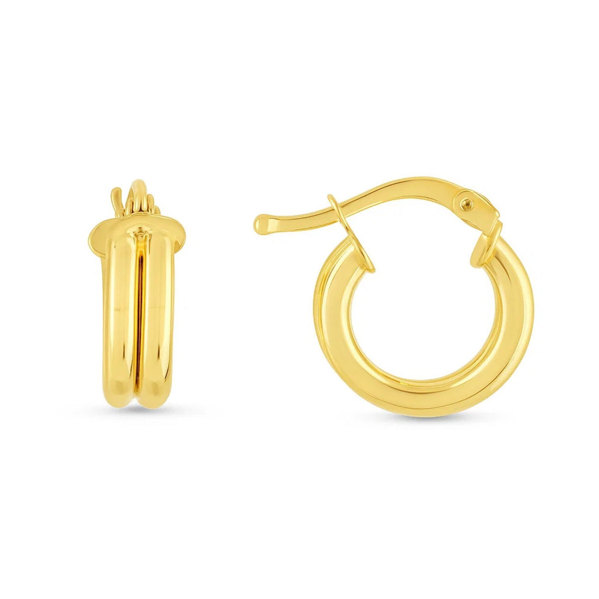 Double Row Huggie Hoop Earrings in 14K Yellow Gold