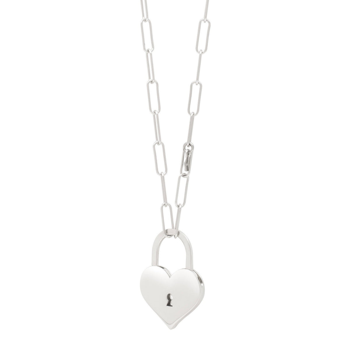 Padlock Heart Necklace in Rhodium-Plated Sterling Silver