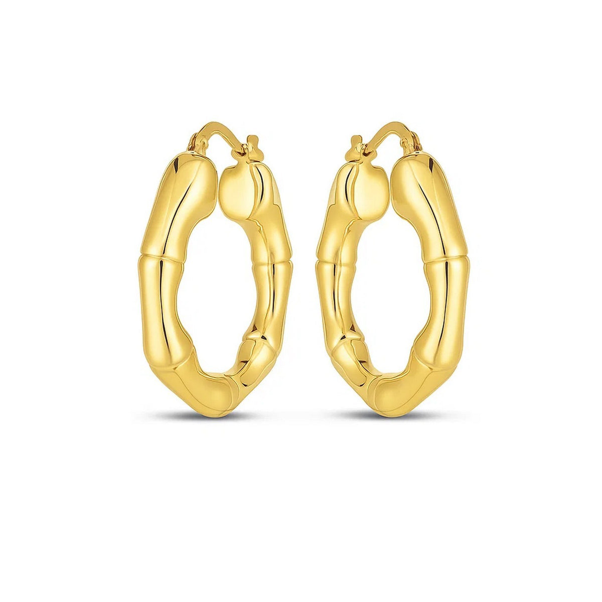 Bamboo Hoop Earrings in 14K Yellow Gold