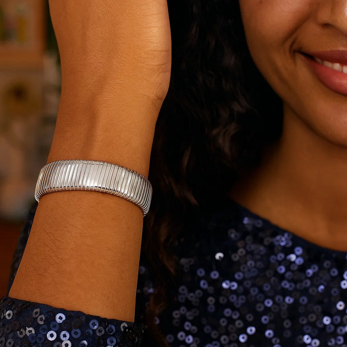Extra Thick Tubogas Bracelet in Rhodium-Plated Silver (18.00 mm)