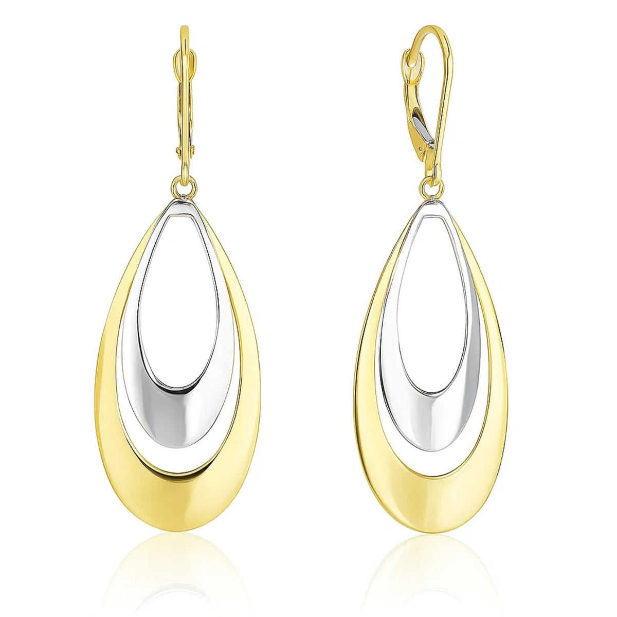 Double Open Teardrop Earrings in 14K Two-Tone Gold