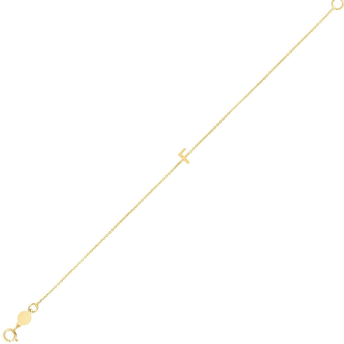 Mini Initial F Bracelet in 14K Yellow Gold