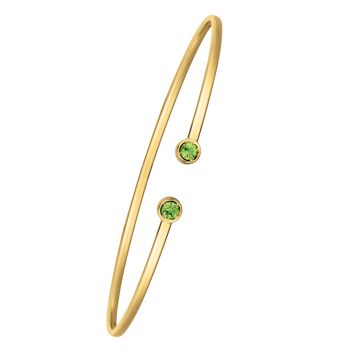 Peridot Open Cuff Bangle in 14K Yellow Gold (2.00 mm)
