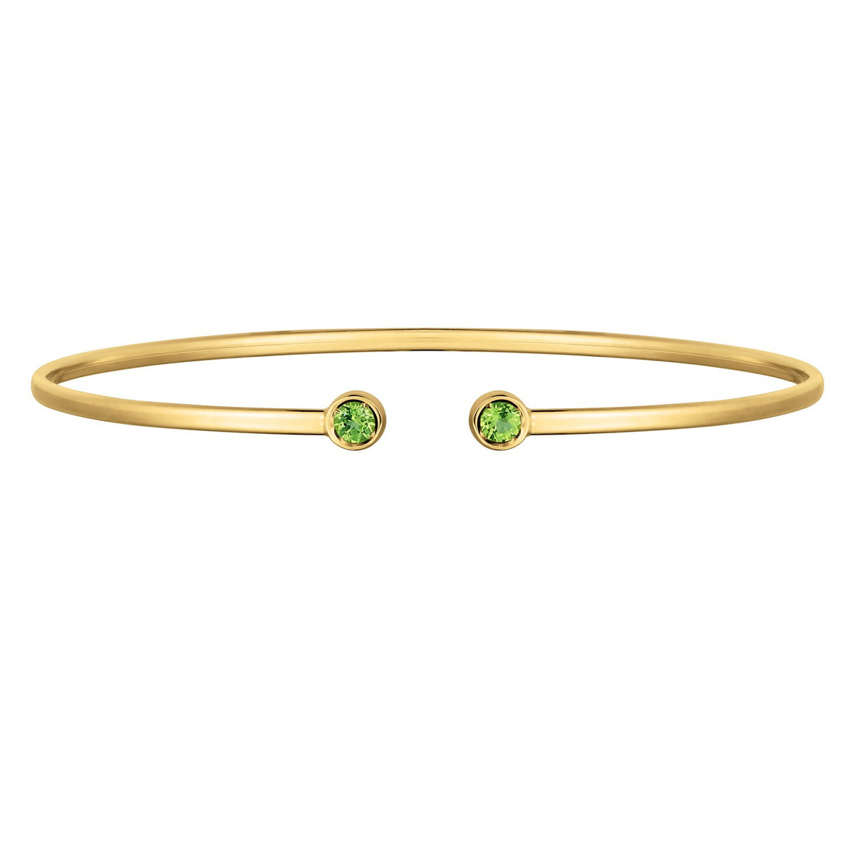 Peridot Open Cuff Bangle in 14K Yellow Gold (2.00 mm)