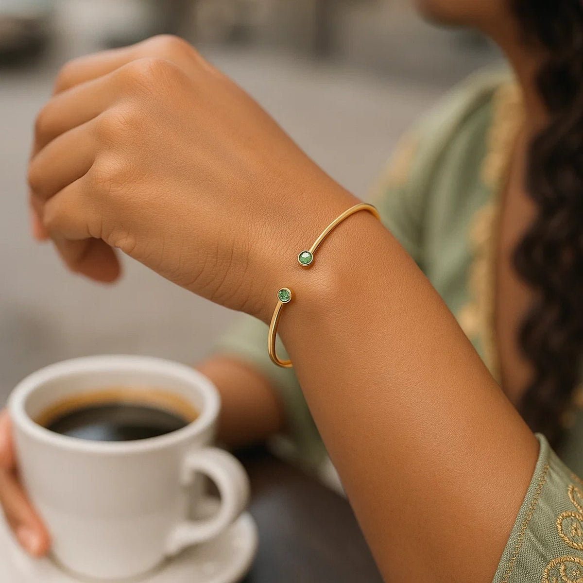 Peridot Open Cuff Bangle in 14K Yellow Gold (2.00 mm)