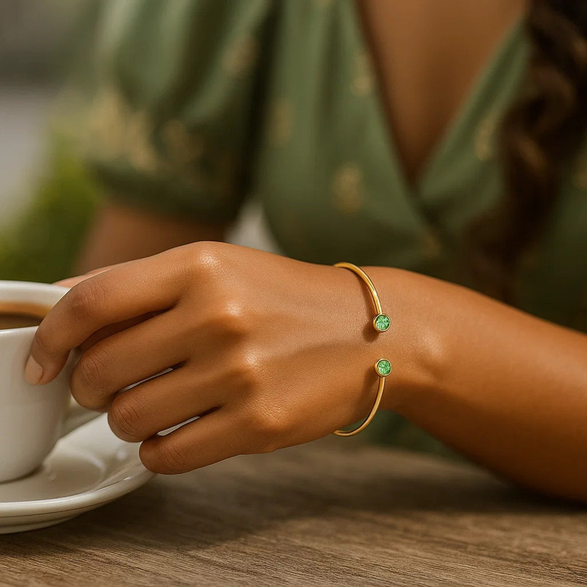 Peridot Open Cuff Bangle in 14K Yellow Gold (2.00 mm)