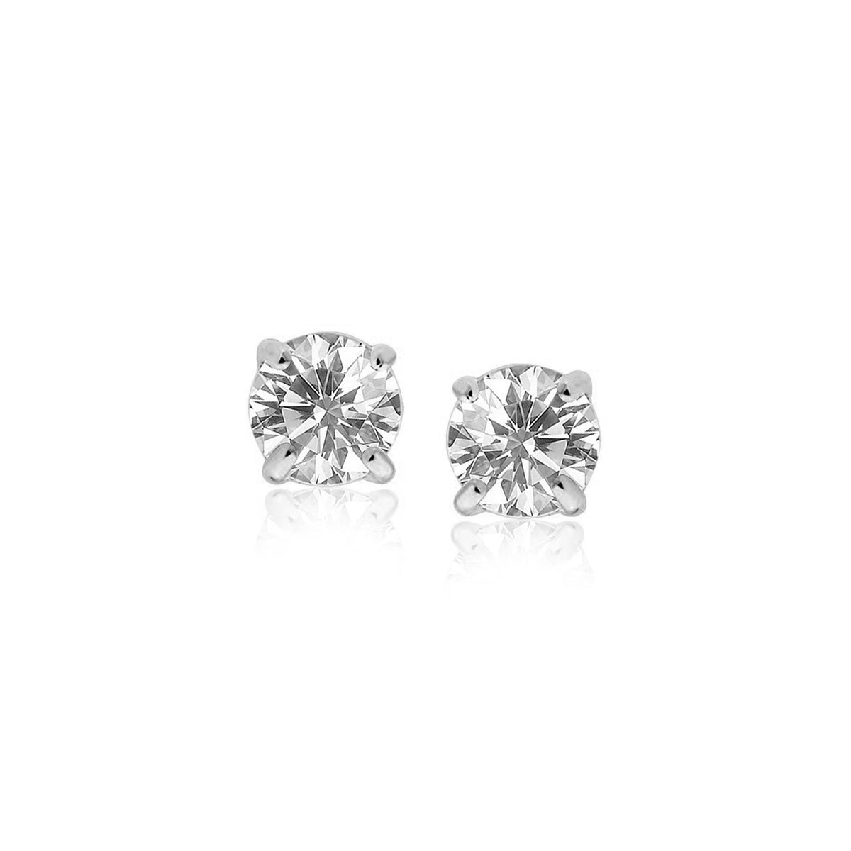 White Faceted CZ Stud Earrings in Sterling Silver (5mm)