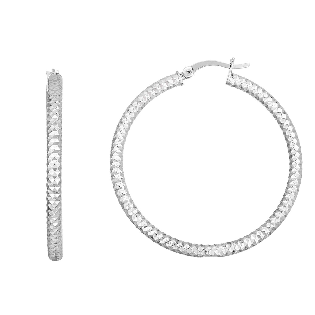 Large Hoop Earrings with Braid Texture in Sterling Silver (3x35mm)