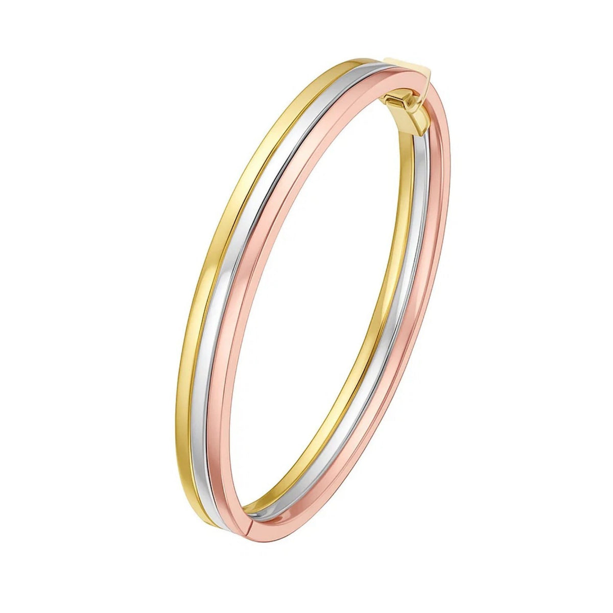 Tri-Color Three-Band Bangle in 14K Gold