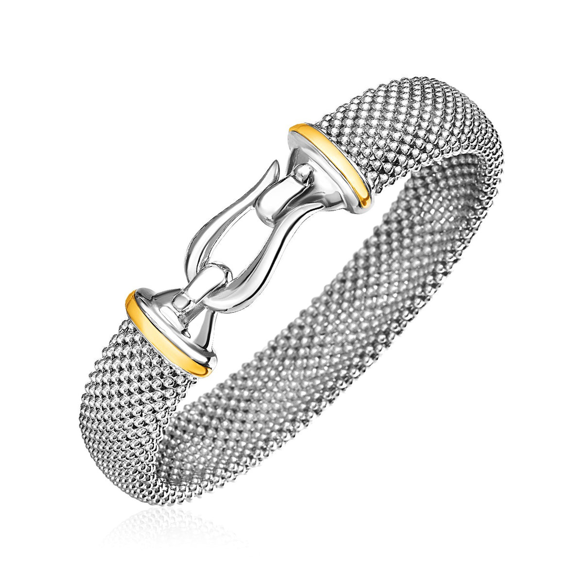 Popcorn Texture Bracelet with Hook Clasp in 18K Yellow Gold & Sterling Silver