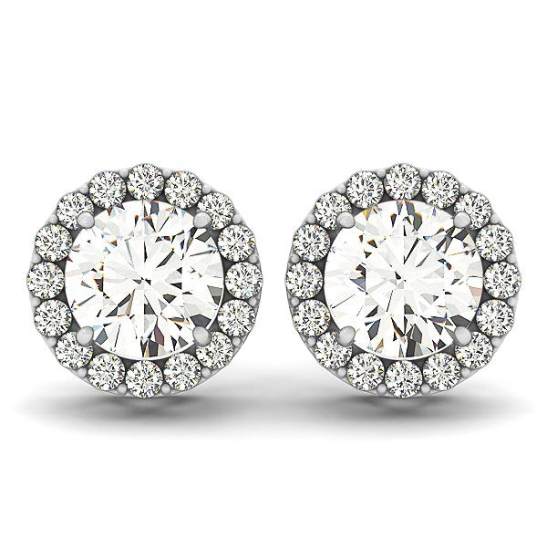 Four Prong Round Halo Diamond Earrings in 14K White Gold (1 1/6 cttw)