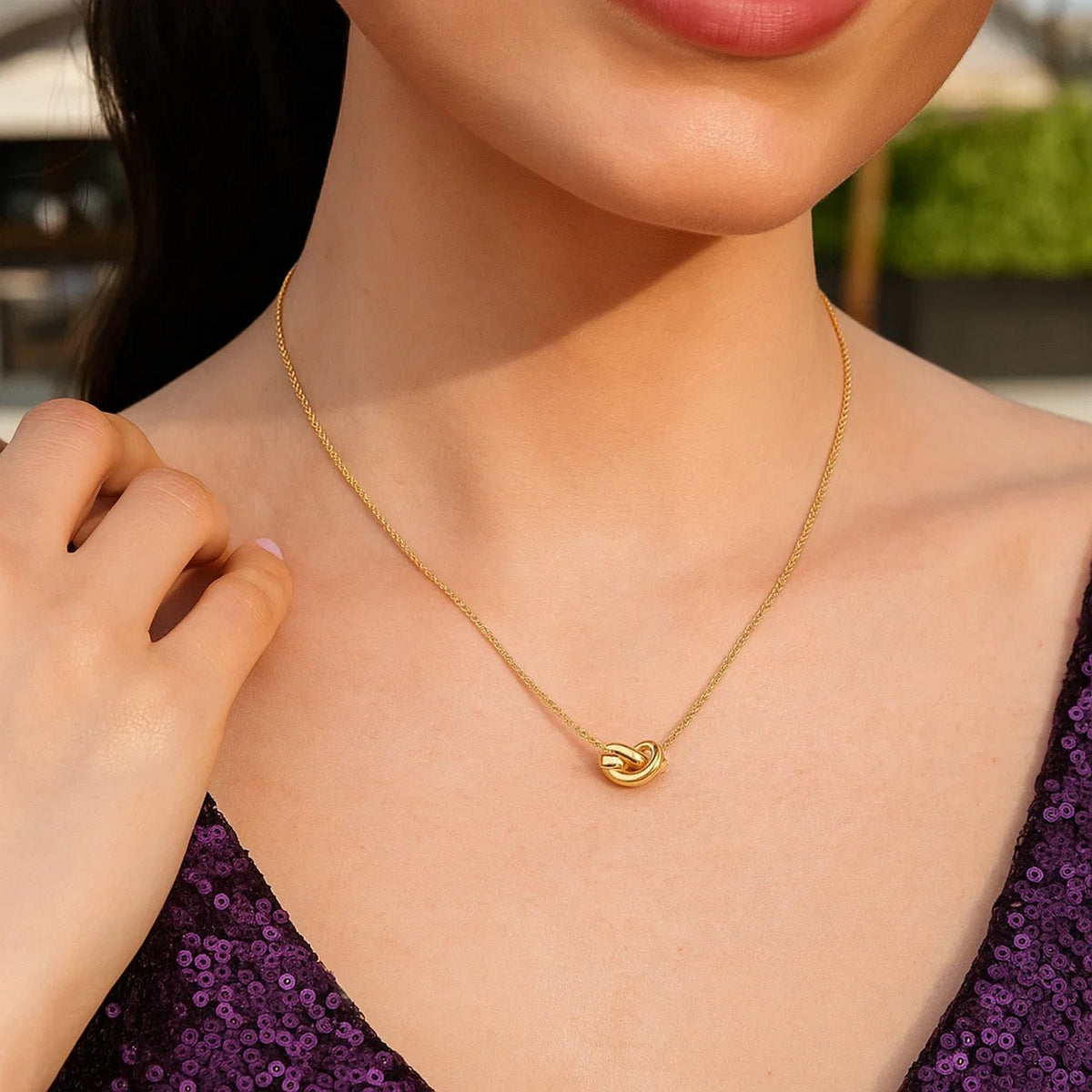 Polished Knot Cable Chain Necklace in 14K Yellow Gold, worn