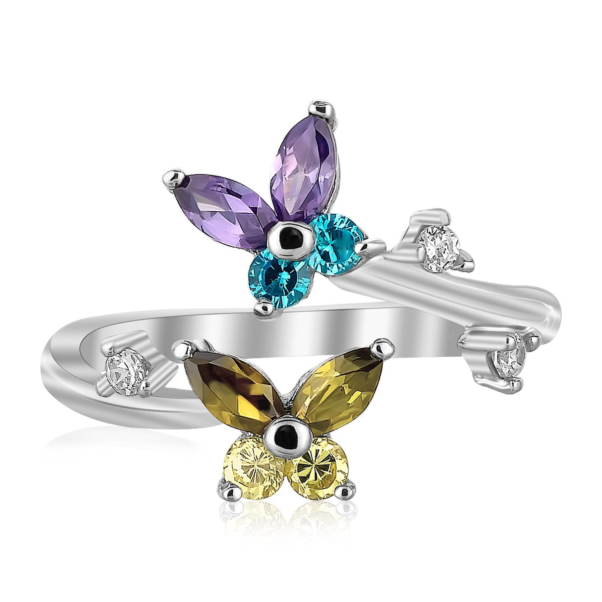 Floral Multi-Tone CZ Toe Ring in Rhodium Silver