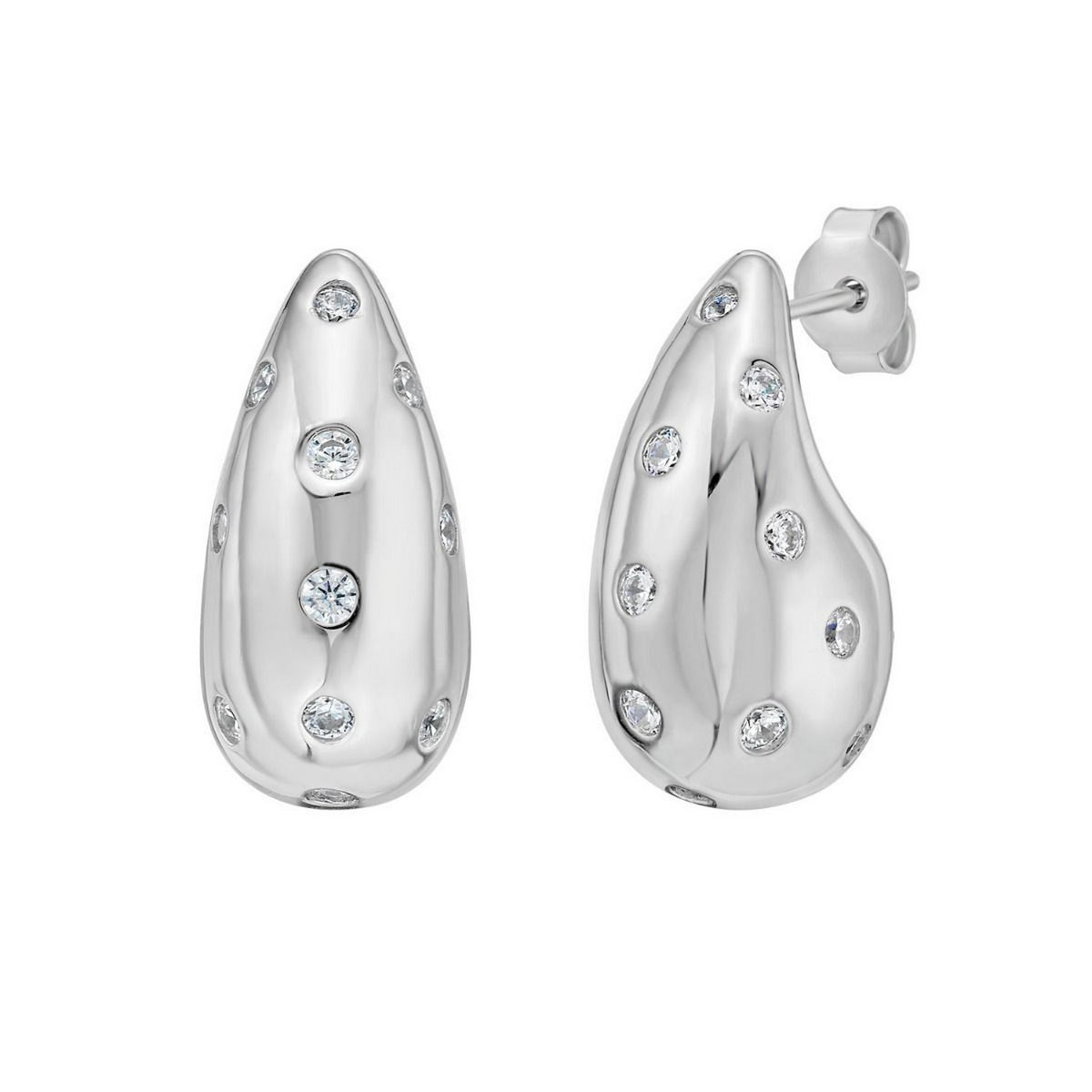 Puffed Raindrop CZ Earrings in Sterling Silver