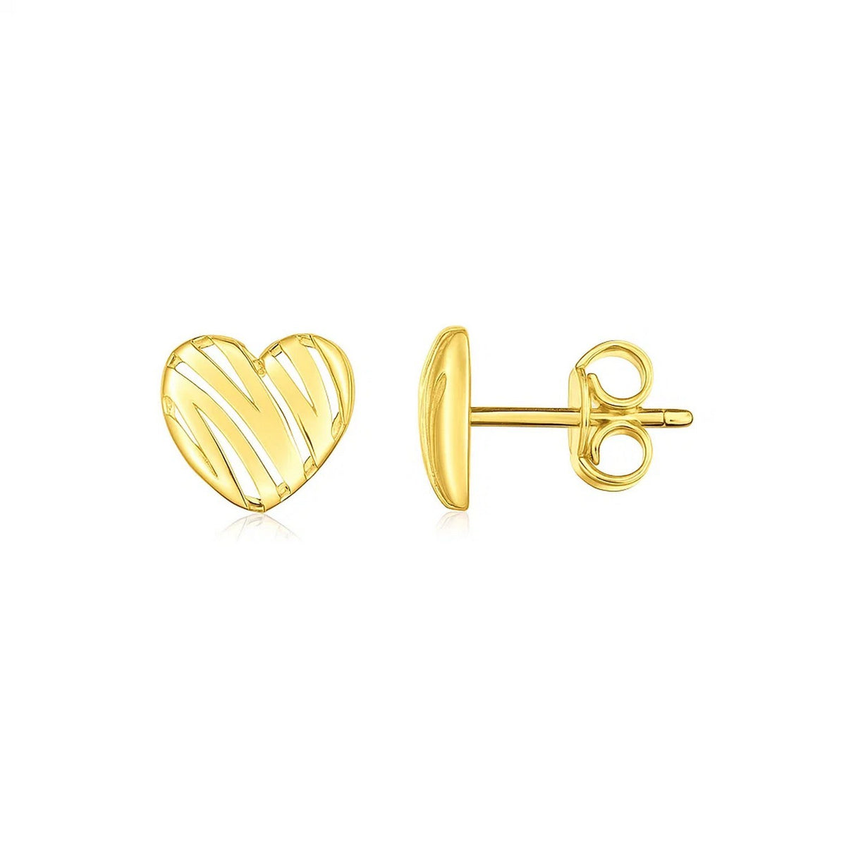Scribble Heart Stud Earrings in 14K Yellow Gold