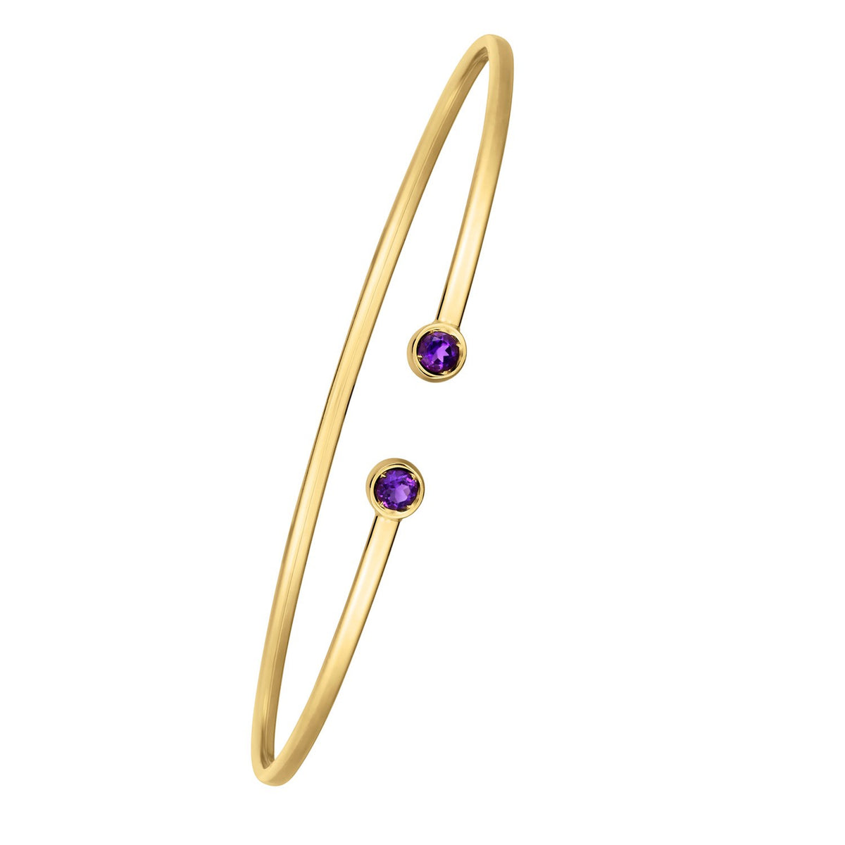 Amethyst Open Cuff Bangle in 14K Yellow Gold (2.00 mm)