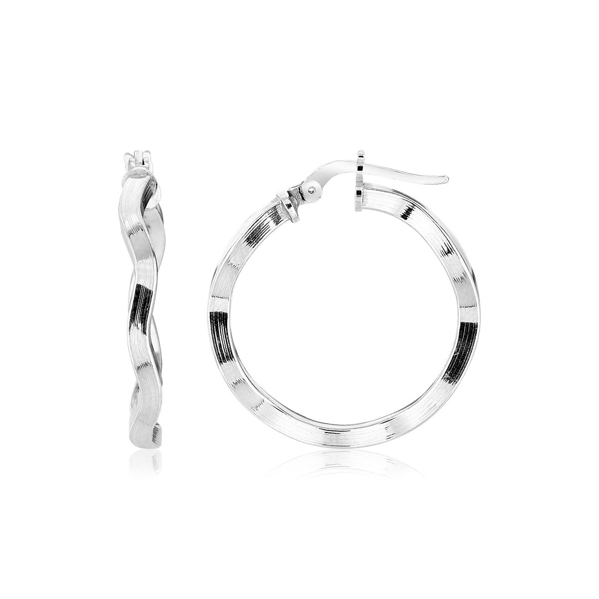 Round Polished Wavy Profile Hoop Earrings in Silver (2x20mm)