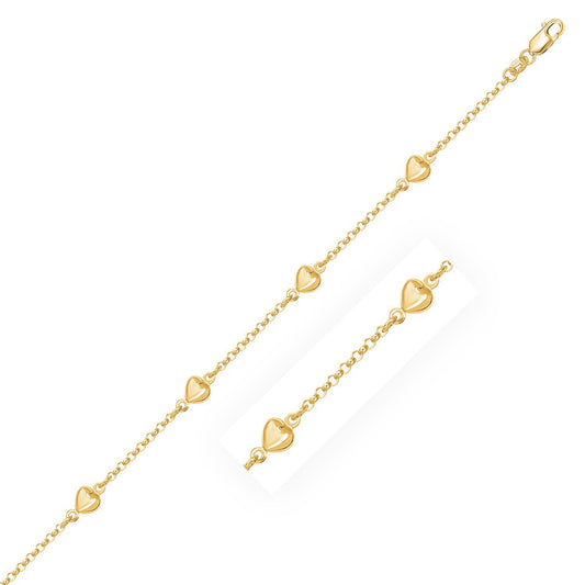 Puffed Heart Station Rolo Bracelet in 14K Yellow Gold
