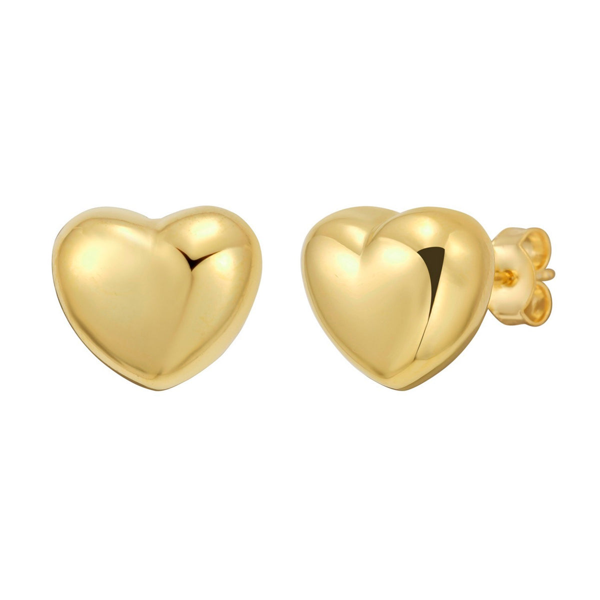 Puffed Small Heart Stud Earrings in Yellow Gold-Plated Silver