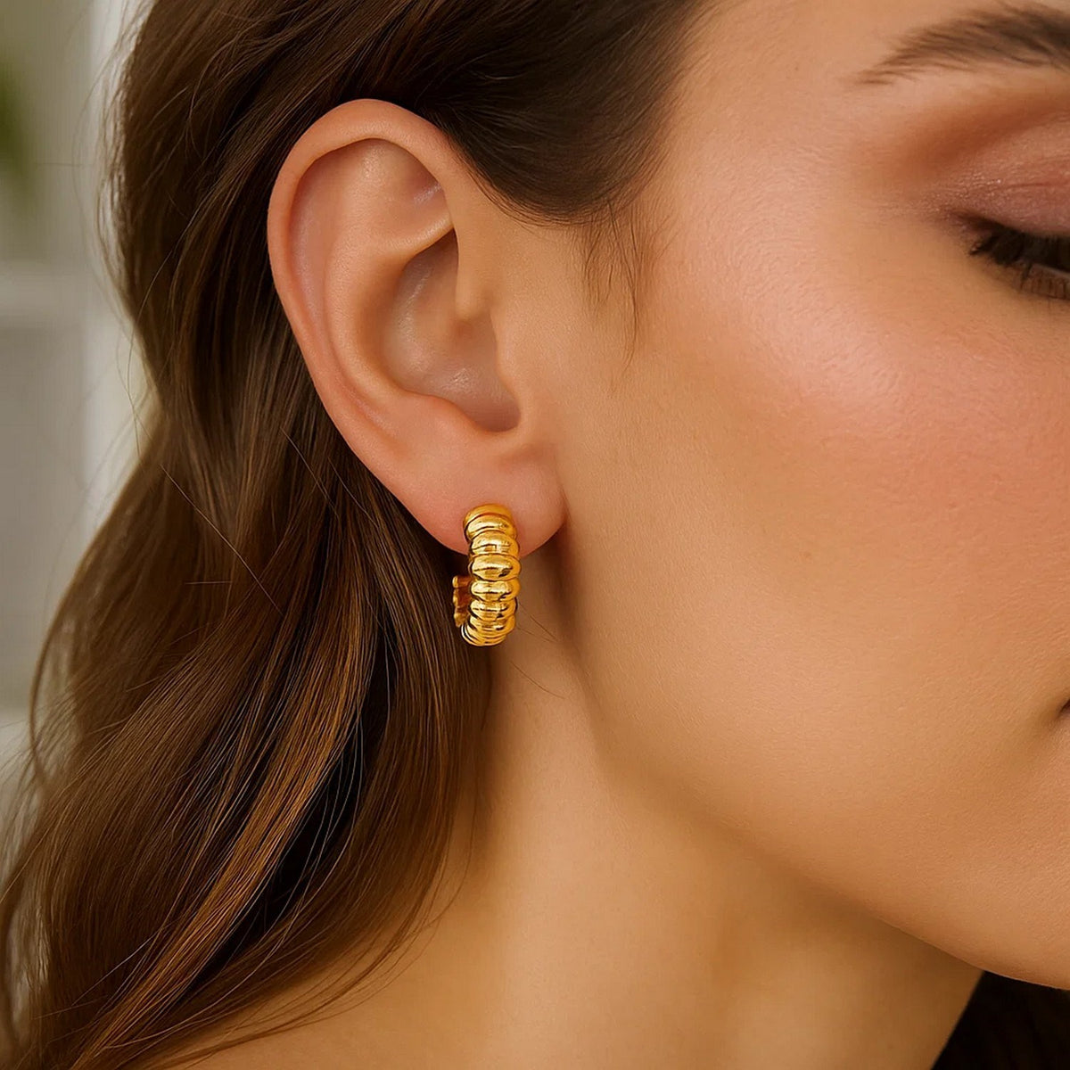 Twisted C-Hoop Earrings in Yellow Gold-Plated Sterling Silver