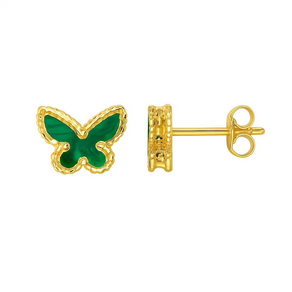Malachite Butterfly Stud Earrings in 14K Yellow Gold (10.50 mm)