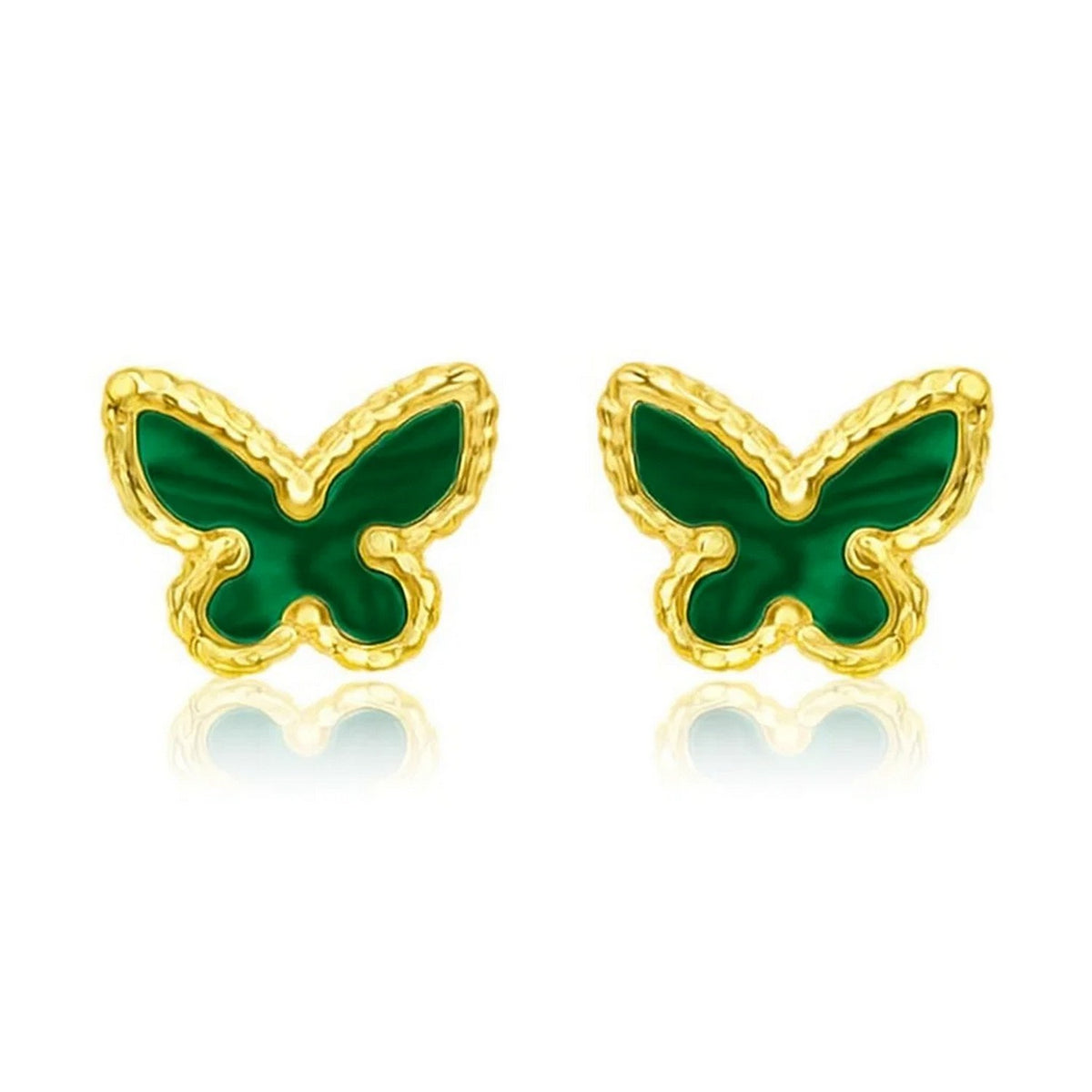 Malachite Butterfly Stud Earrings in 14K Yellow Gold (10.50 mm)
