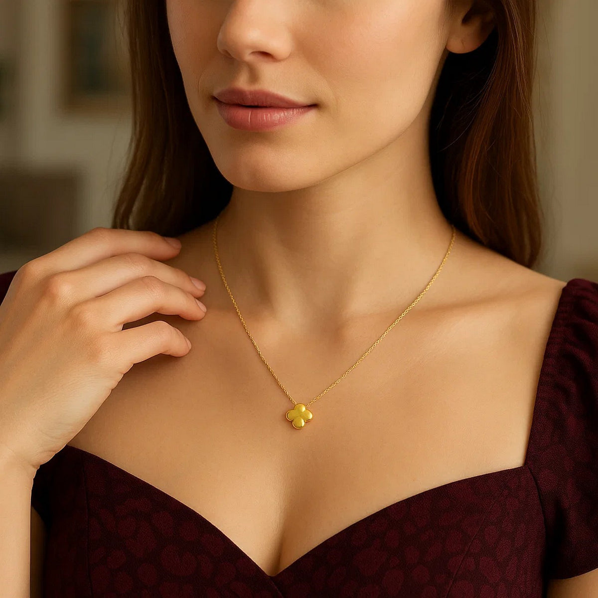 Puffed Mini Clover Pendant Necklace in 14K Yellow Gold
