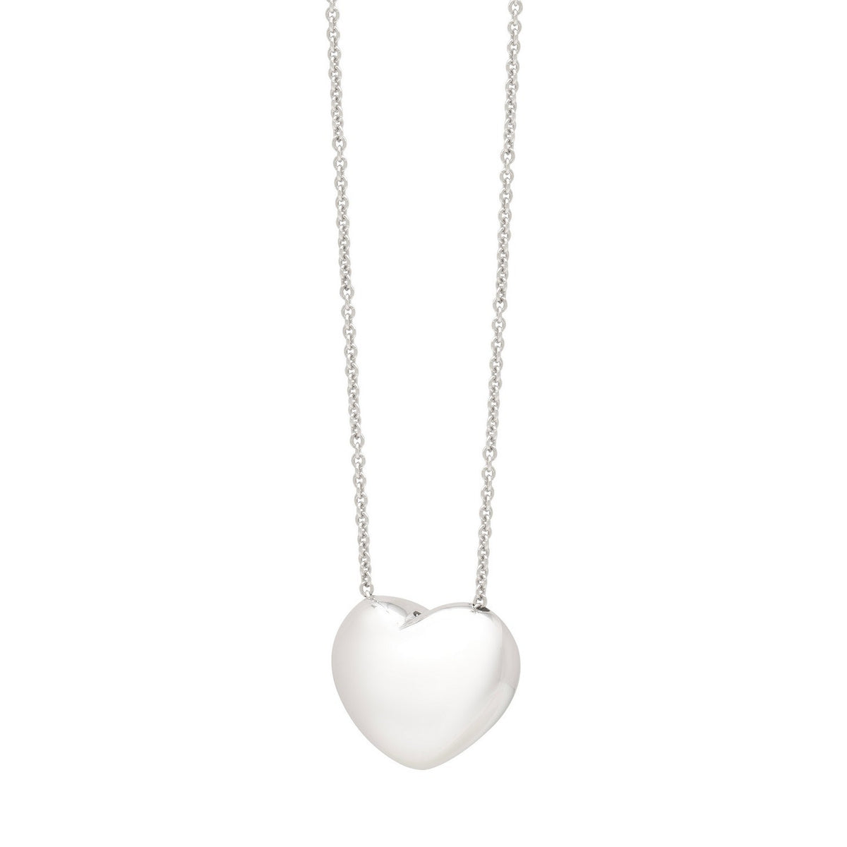 Puffy Heart Necklace in Rhodium-Plated Sterling Silver