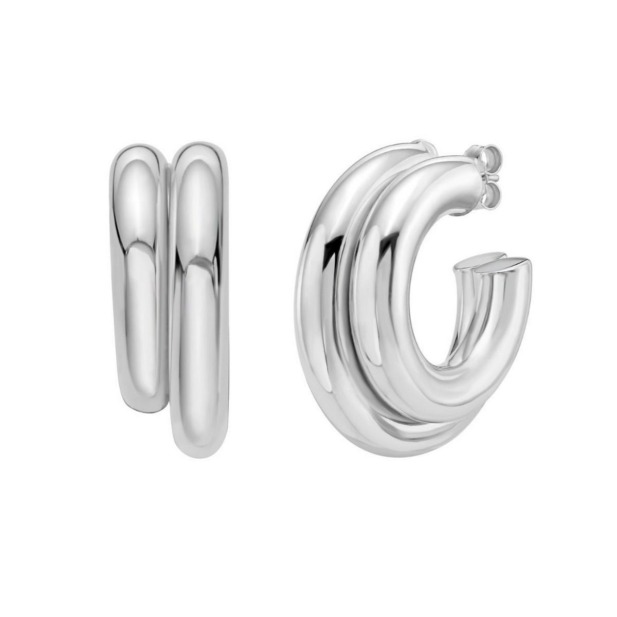 Double Row Big & Small Round Hoop Earrings in Sterling Silver