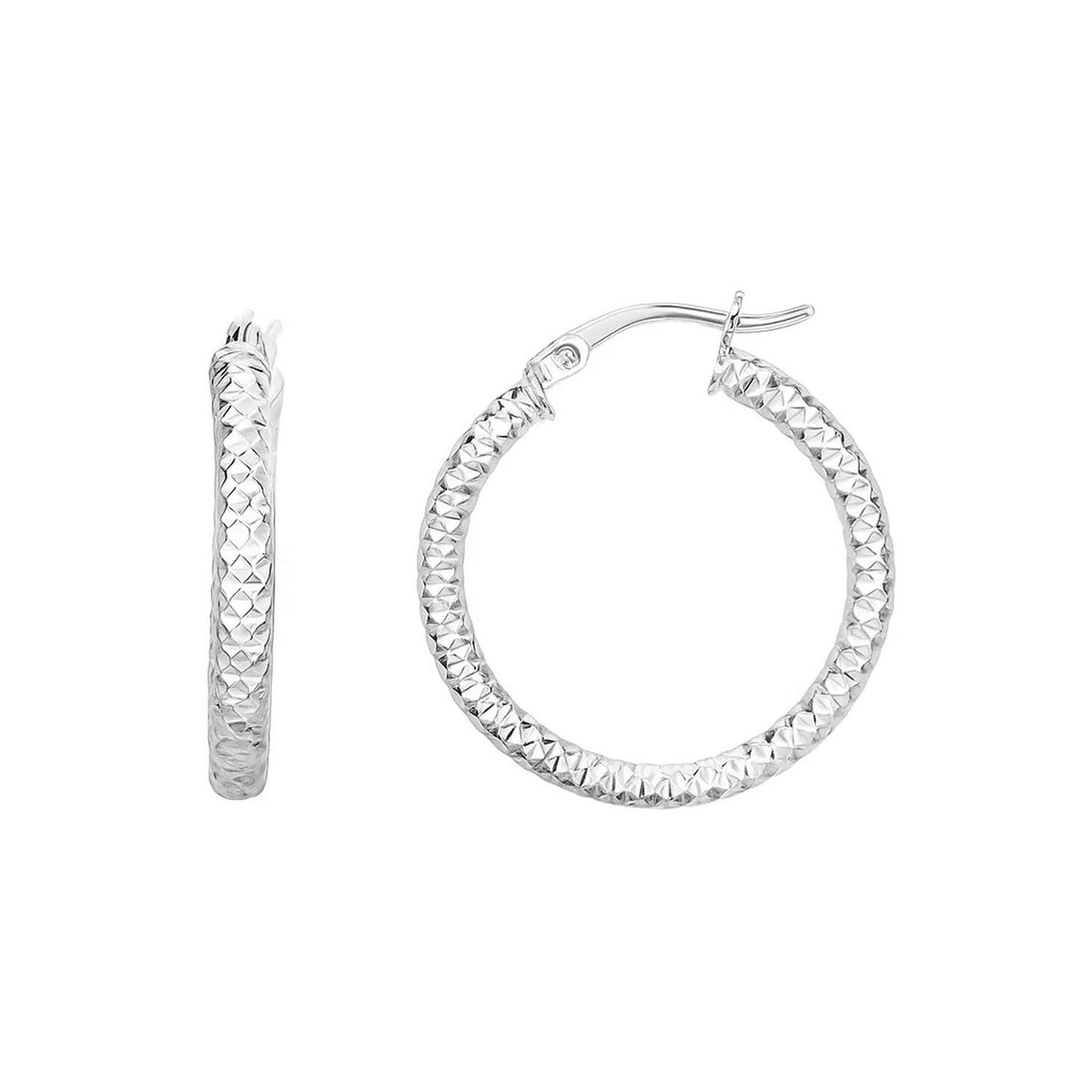 Large Braid Texture Hoop Earrings in Sterling Silver (3x20mm)