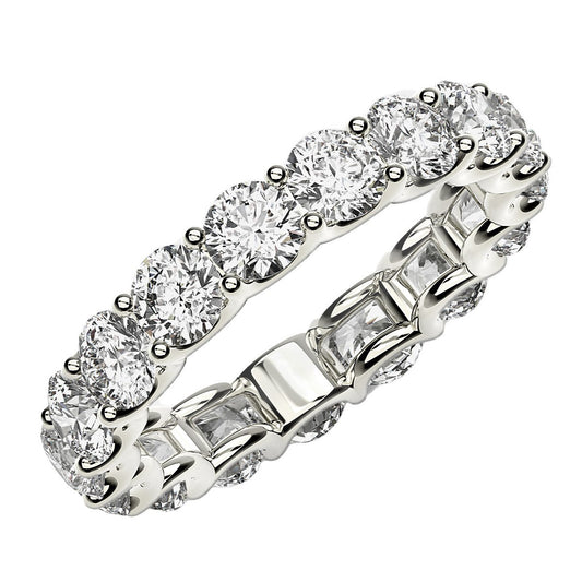 Round Cut Lab Grown Diamond Eternity Ring with Squared Gallery in 14K White Gold (2.96 ct. tw.)