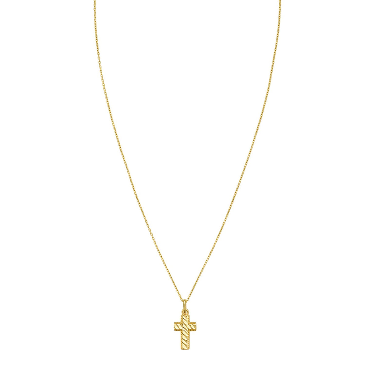 Diamond Cut Cross Necklace in 14K Yellow Gold