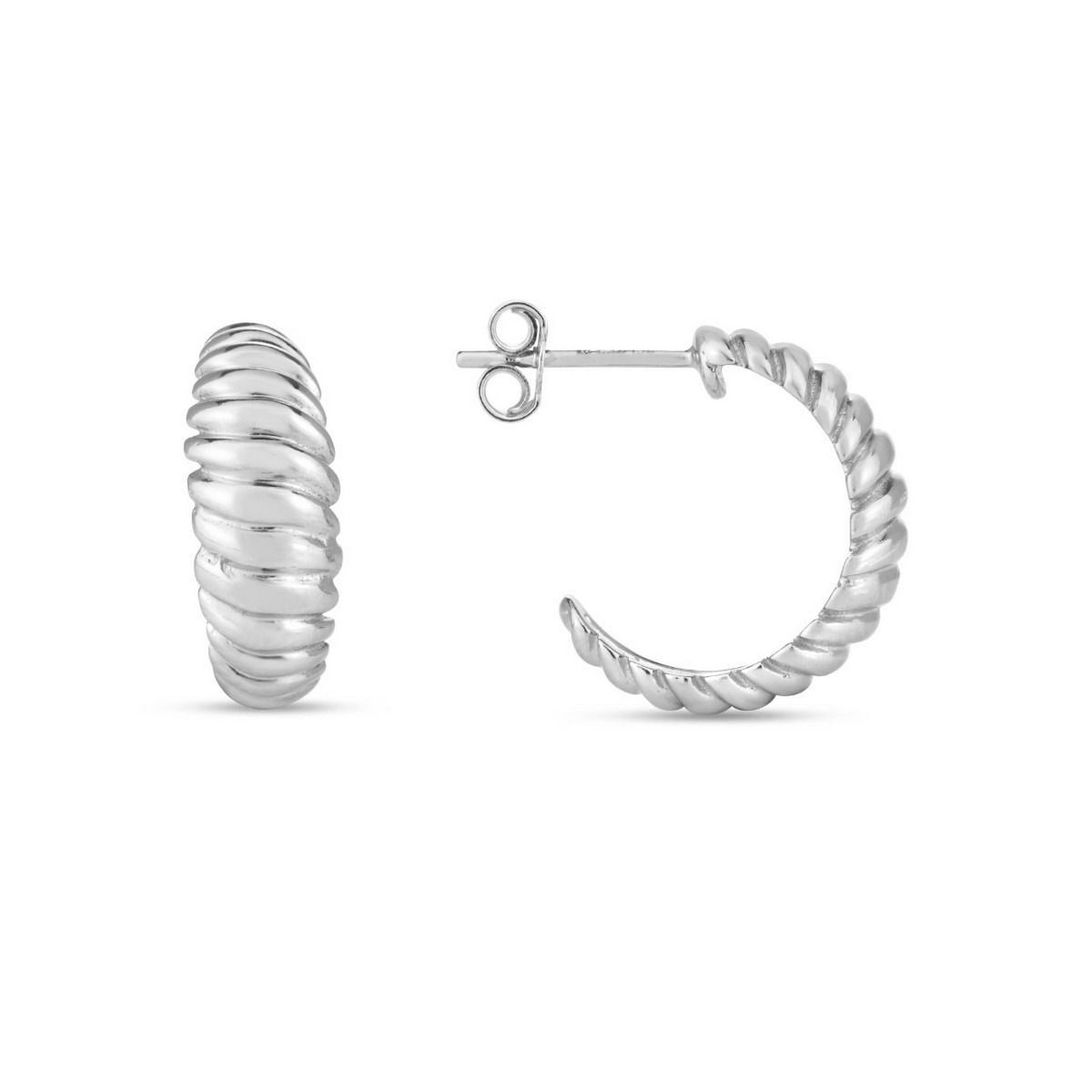 Small Ribbed Twisted Hoop Earrings in Rhodium-Plated Sterling Silver